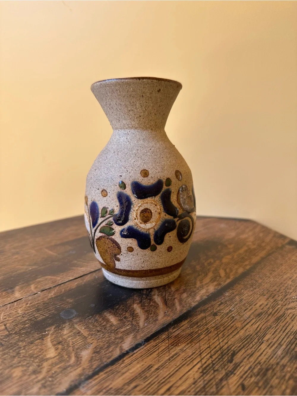 Vintage Studio Art Pottery Vase Signed Marked AEX Hand Decorated Blue Green 6”
